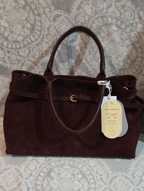 Viola Castellani Suede Satchel Handbag in Deep Burgundy